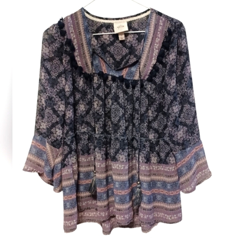 Knox Rose Blue And Pink Floral Blouse Small
